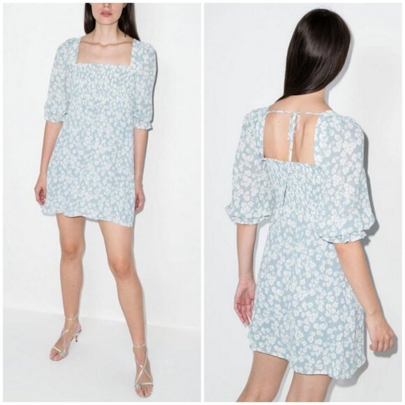 💕REFORMATION💕 Zaria Mini Dress ~ Sofie Light Blue Floral Print Medium M - Picture 8 of 16